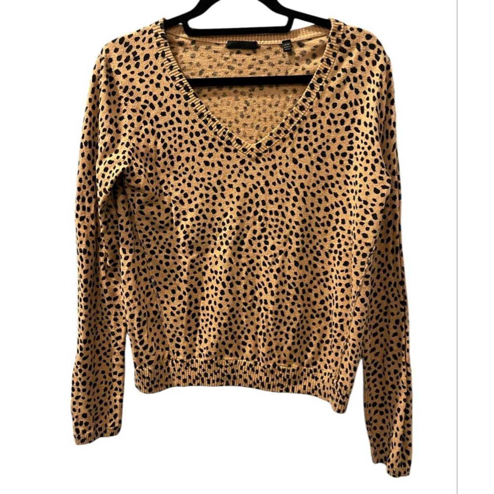 ATM Anthony Thomas Melillo Cashmere Cheetah Print V Neck Sweater Size Medium